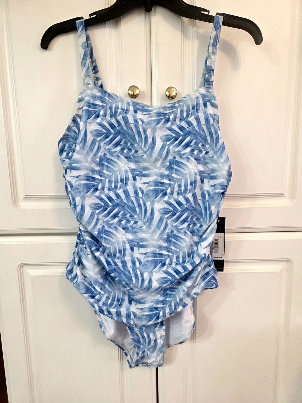 NWT Catherine Malandrino Blue and White Leaf-Print One-Piece Swimsuit- Large